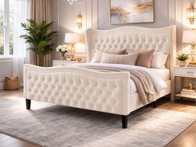 NEW High End Queen Bed Upholstered & tufted