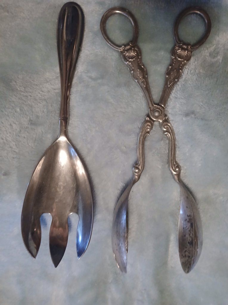 Vintage Mixed Metal Decor Lot - Silverplate Trays, Brass Basket, Candlestick Holder