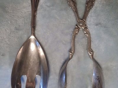 Vintage Mixed Metal Decor Lot - Silverplate Trays, Brass Basket, Candlestick Holder