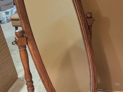 Crown Mark - Oval Freestanding Chevel Mirror - Oak Finish