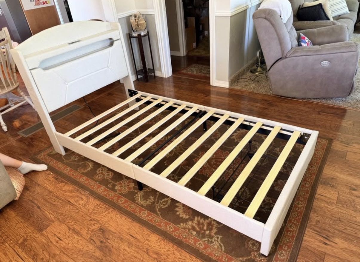 Twin Upholstered Bed Frame with Storage Headboard 
