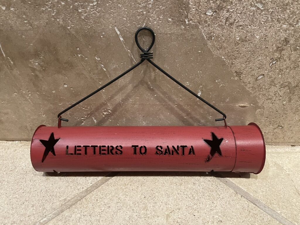 Red Metal Letters To Santa Holder Tube
