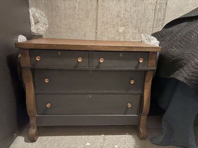 Vintage Wooden Empire Style Dresser with Textured Metallic Copper Top