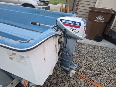 Livingston Fiberglass Skiff Boat with Evinrude 15 HP Outboard Motor & Trailer