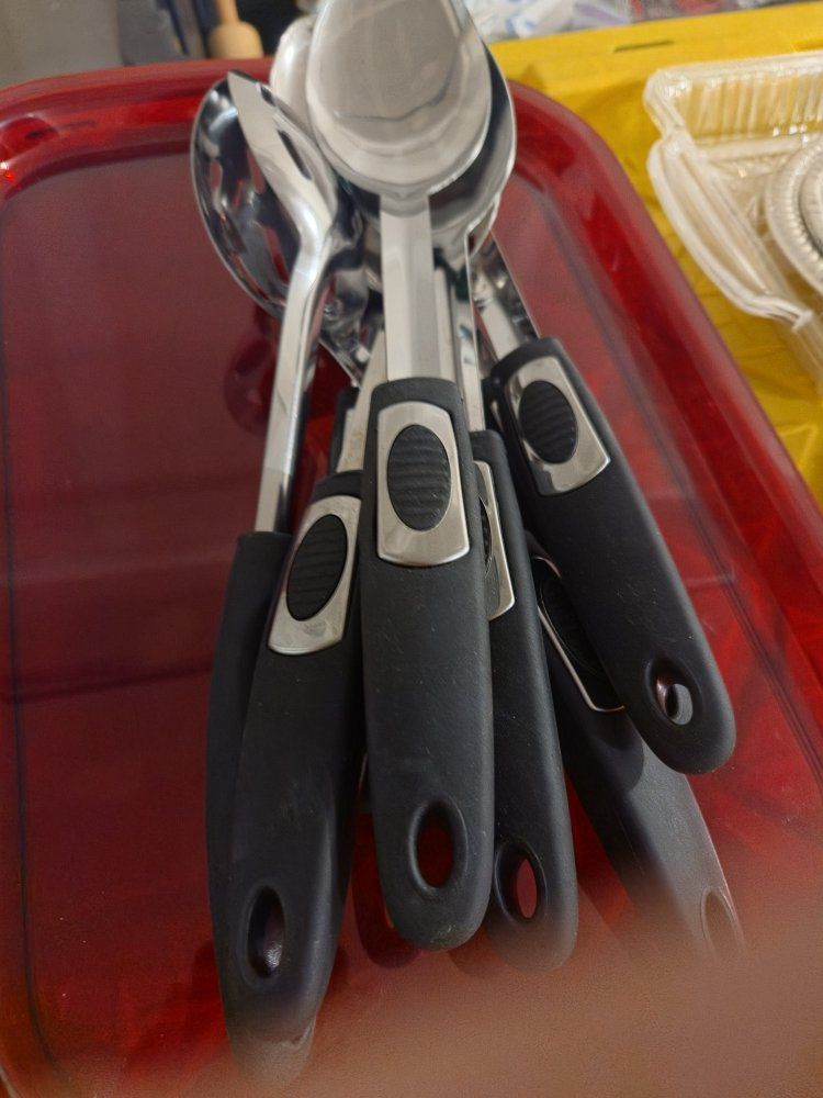 Stainless Steel Kitchen Utensils Set with Black Comfort Grip Handles