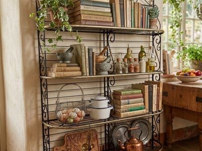 Vintage Baker's Rack w/ Scrollwork + Brass Detail