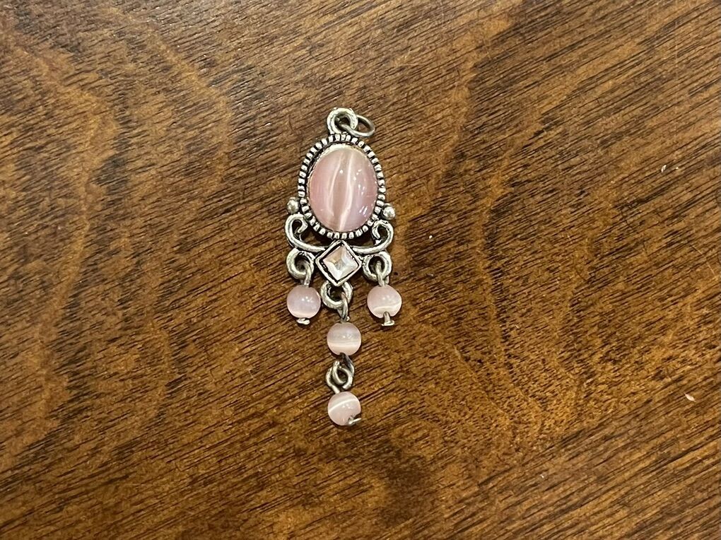 Silver Tone Pendant W/ Pink Cat's Eye Stones