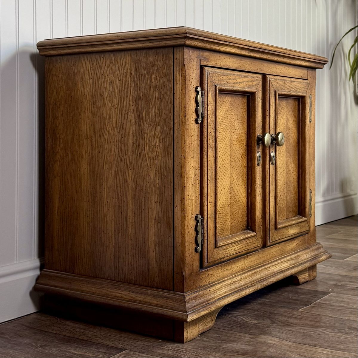 Vintage Parquet Herringbone Mediterranean-Style Nightstand