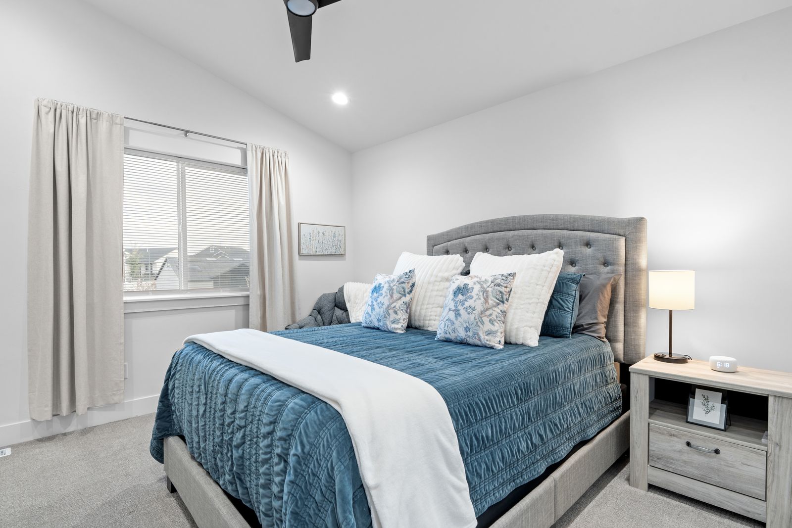 Gray Upholstered Queen bed frame and foundation