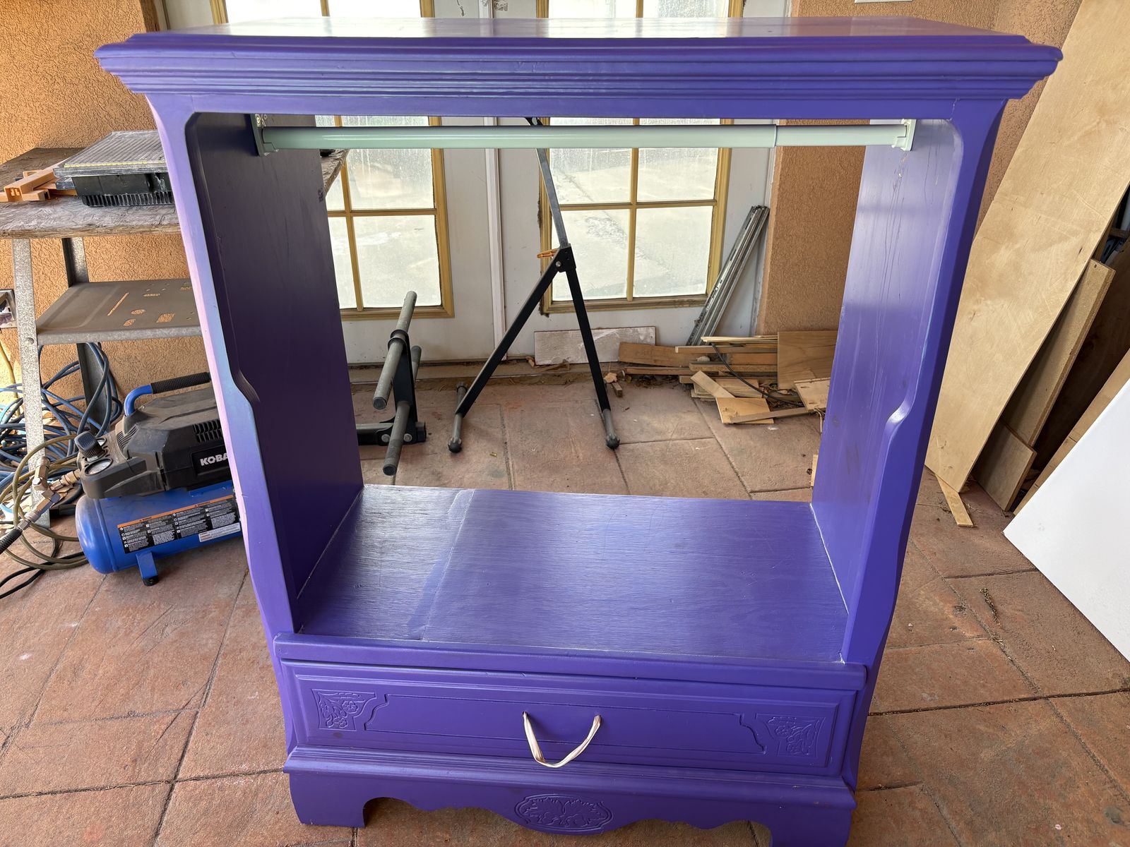 Dark Purple Kids Dress-Up Cabinet W/ Rod & Hooks