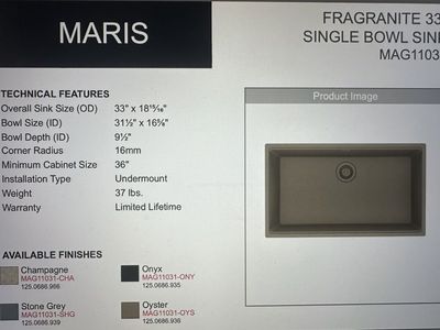 BRAND NEW FRANKE MARIS 33 UNDERMOUNT KITCHEN SINK