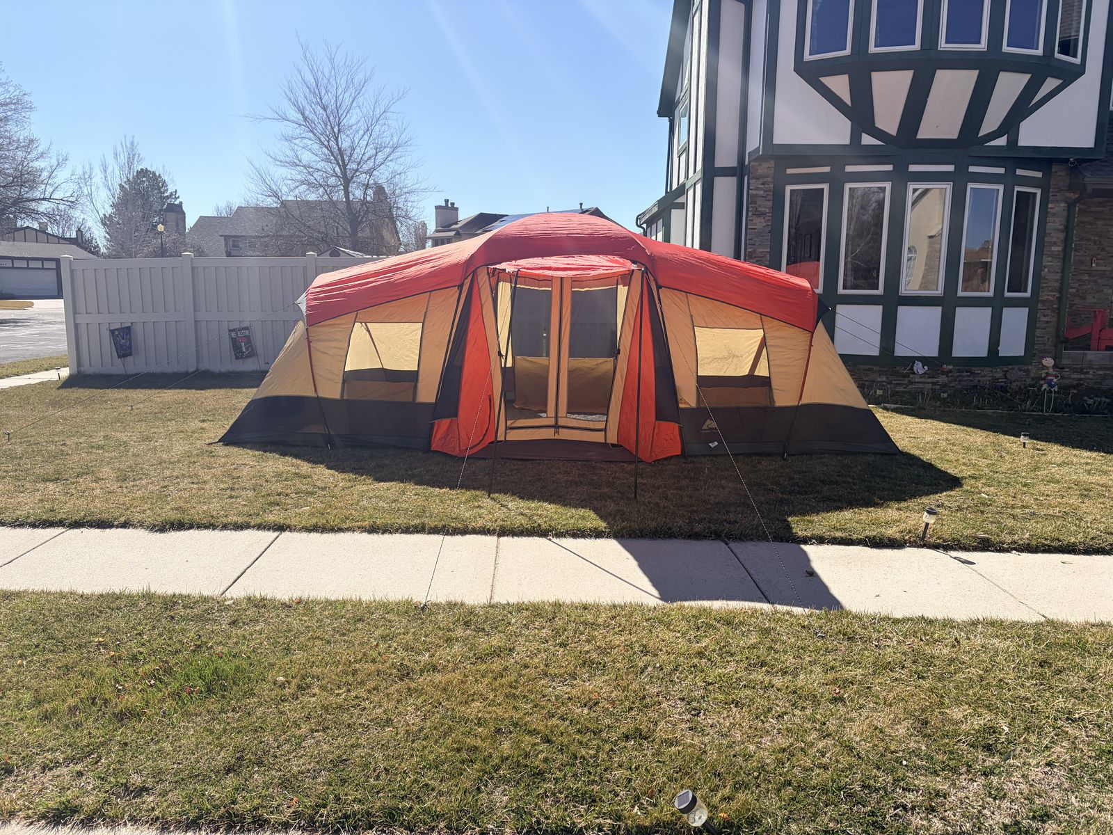 Large 8–10 Person Family Camping Tent with Screen Porch + Heavy-Duty Metal Stakes