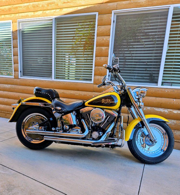 Harley-Davidson Fat Boy Motorcycle - Yellow/Black, 24,674 Miles, Windshield, Chrome Accents