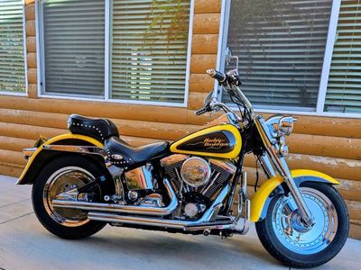 Harley-Davidson Fat Boy Motorcycle - Yellow/Black, 24,674 Miles, Windshield, Chrome Accents