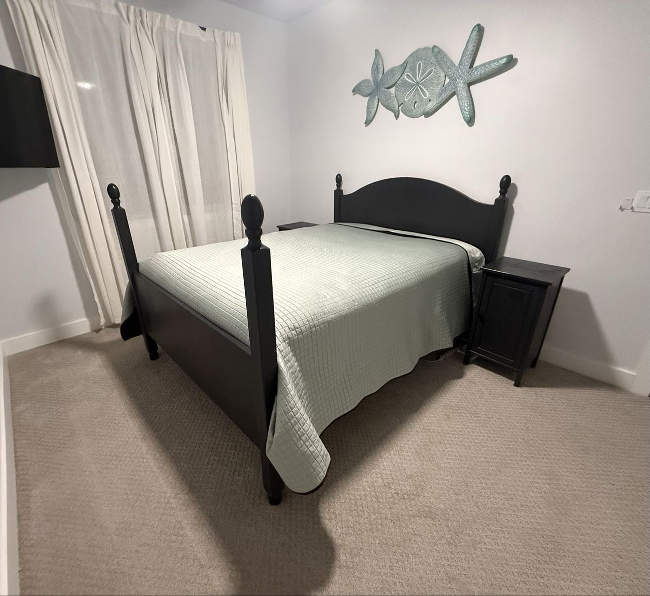 Solid Wood Charcoal Queen Bed, Mattress, & Boxspring and 2 matching Nightstands 