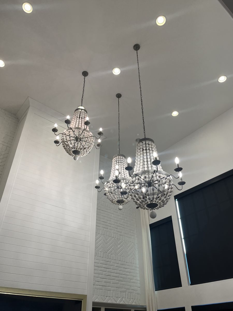 Set Of 3  - White beaded 8 Candle Chandelier