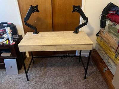 Desk with dual monitor mounts