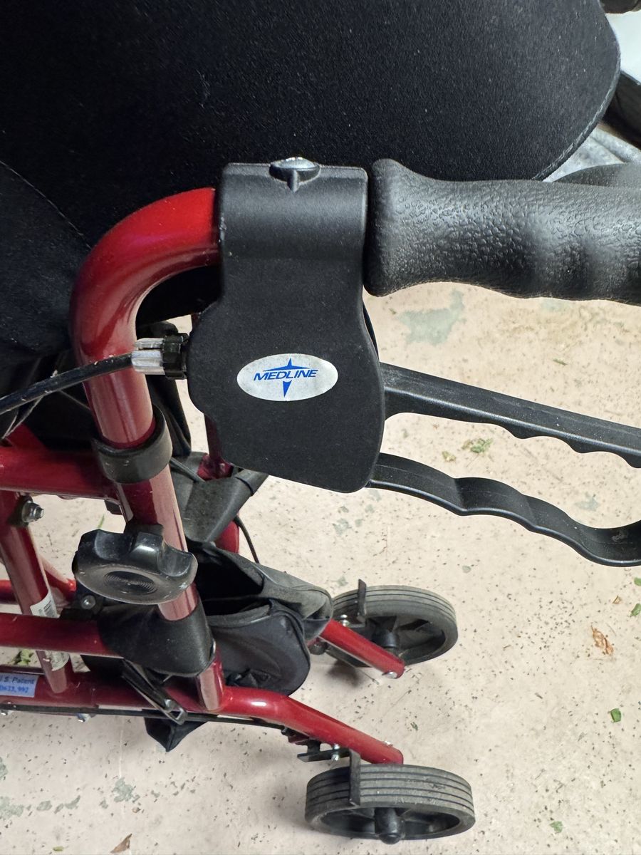 Medline Combination Transport Chair and Rollator Walker - Burgundy Red