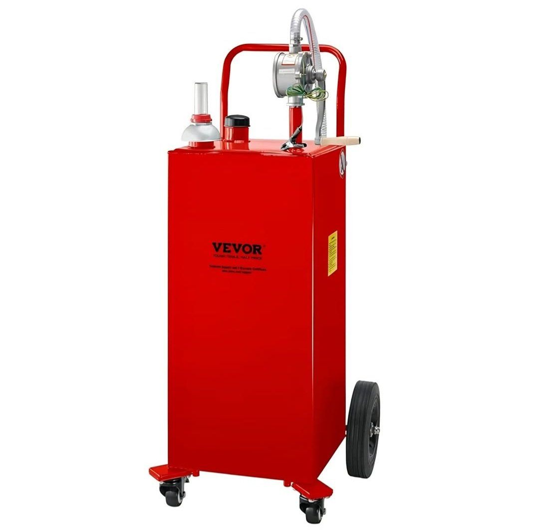 Fuel Caddy 35 Gallon, Gas Storage Tank on 4 Wheels, with Manual Transfer Pump, Gasoline Diesel Fuel Container for Cars, Lawn Mow
