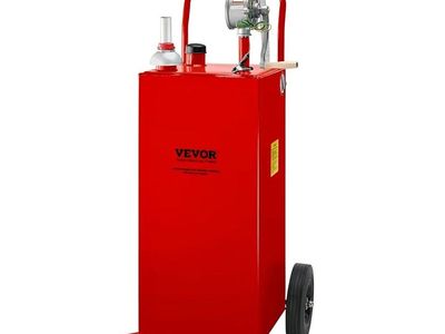 Fuel Caddy 35 Gallon, Gas Storage Tank on 4 Wheels, with Manual Transfer Pump, Gasoline Diesel Fuel Container for Cars, Lawn Mow