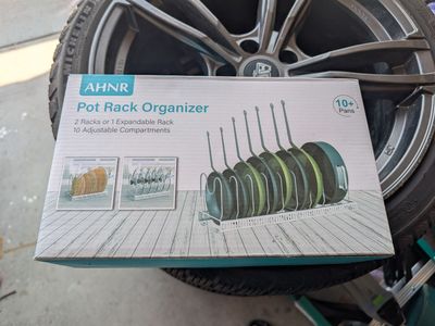 Pot & Pan Organizer Rack – Adjustable 10-Slot Kitchen Storage – New in Box