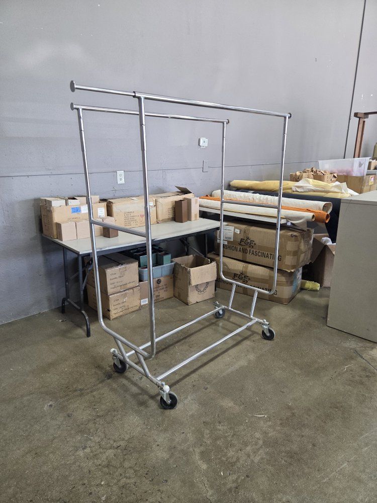 Heavy Duty Collapsible Double Rod Rolling Clothes Rack - Retail or Home Storage