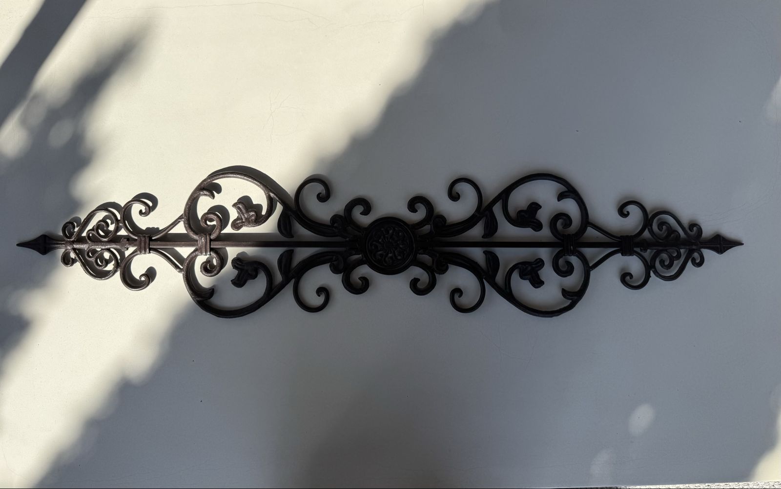 Wrought Iron Scroll Wall Decor 43" Vintage Style Black Metal Art Arrow Finial