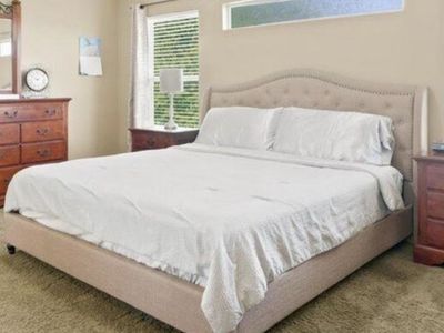 Great condition- KingTufted Upholstered Platform Bed Frame (mattress included)