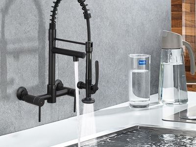 Wall Mount Kitchen Faucet with Pull Down Sprayer, 8 Inch Center Kitchen - MATTE BLACK
