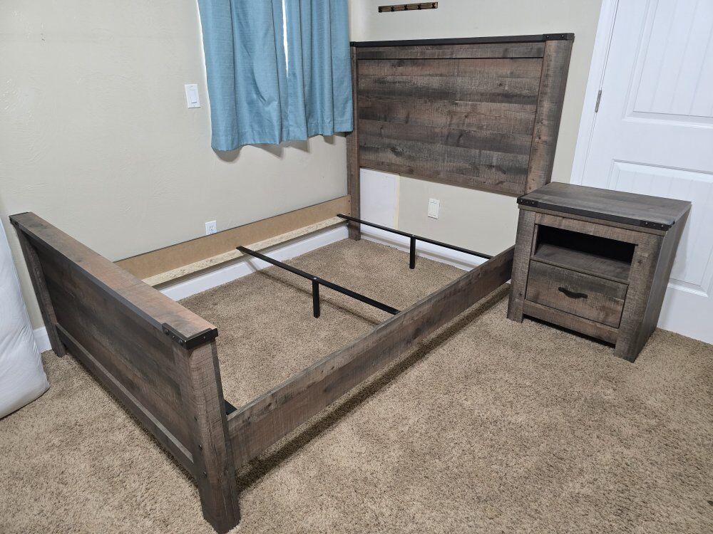 Full size bed frame and matching nightstand