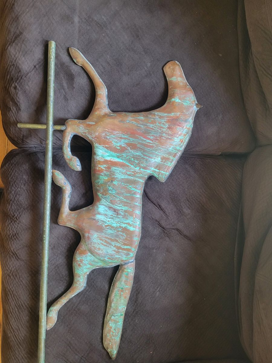 Vintage Copper Horse Weather Vane with Natural Verdigris Patina