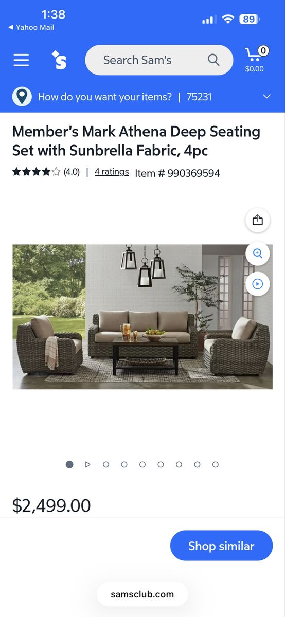 Member's Mark Athena 4-Piece Wicker Deep Seating Set with Sunbrella Fabric, Rocking Chairs & Sofa
