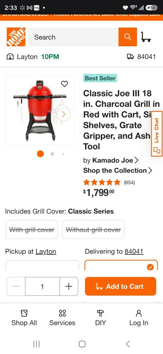New in box Kamado Joe Classic III 18 in. Ceramic Charcoal Grill in Red