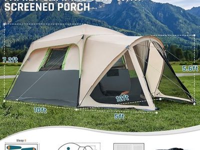 DMH Outdoors 8 Person Family Camping Cabin Tent with Screen Porch