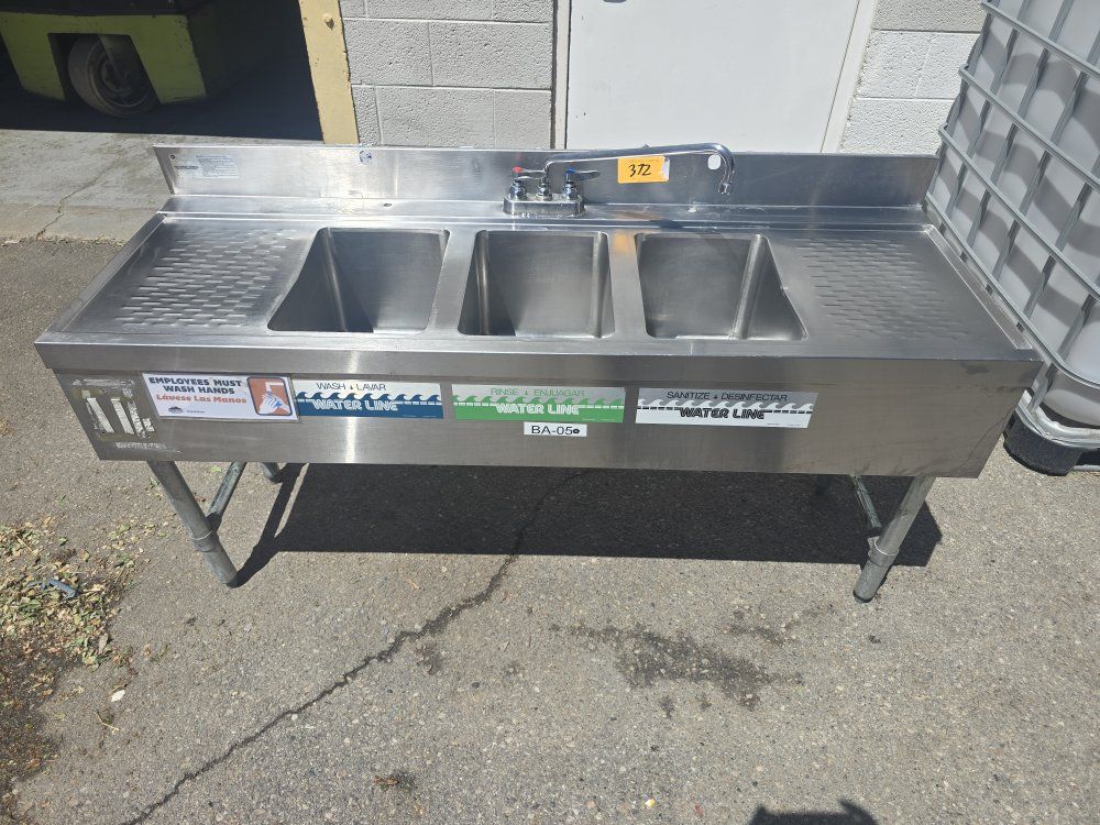 Commercial 3-Compartment Stainless Steel Sink with Faucet and Drainboards, BA-050 Model