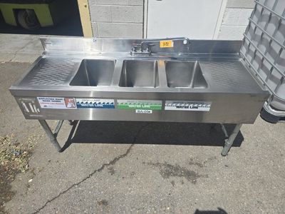 Commercial 3-Compartment Stainless Steel Sink with Faucet and Drainboards, BA-050 Model