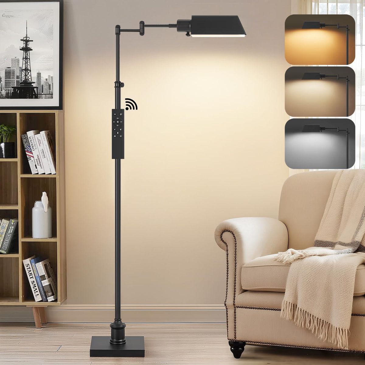 GyroVu Adjustable Pharmacy Floor Lamp – Black – Swing Arm