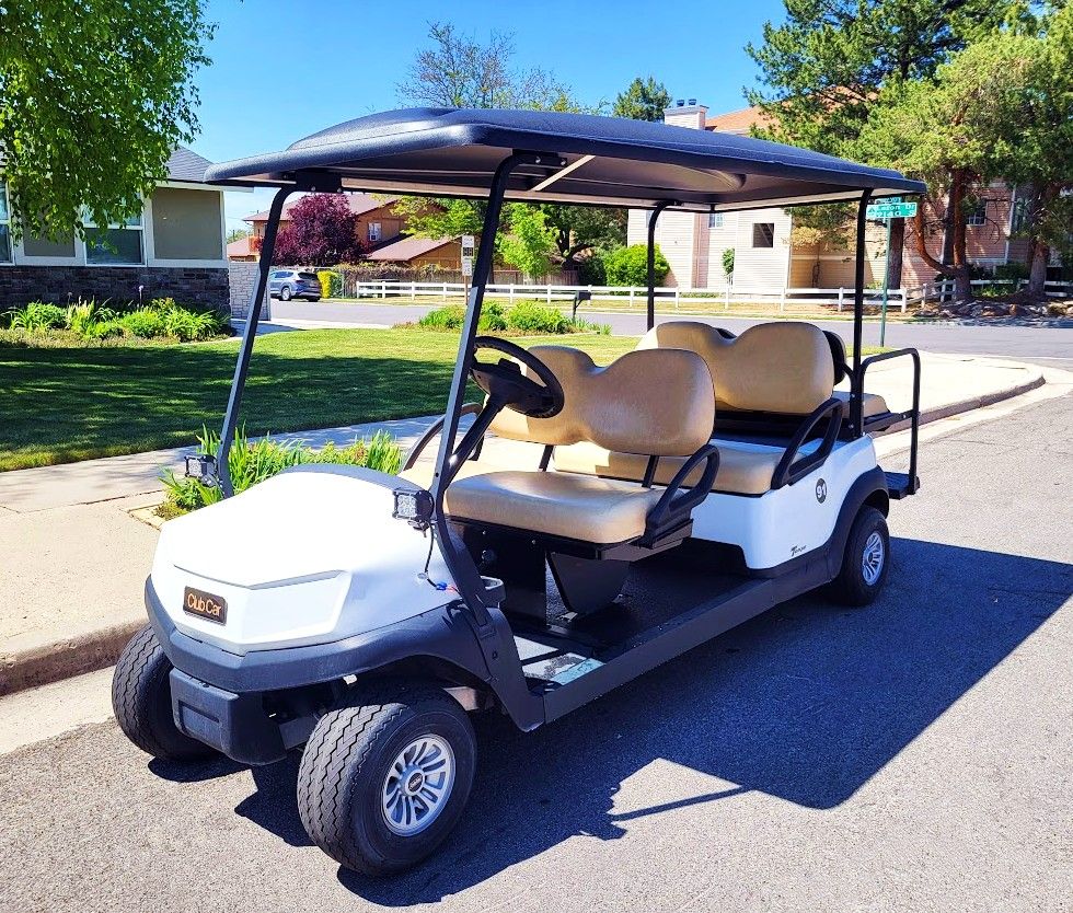 6-Passenger White Club Car Tempo Gas EFI Golf Cart with Lights
