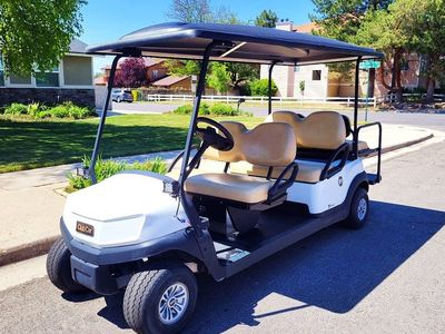 6-Passenger White Club Car Tempo Gas EFI Golf Cart with Lights