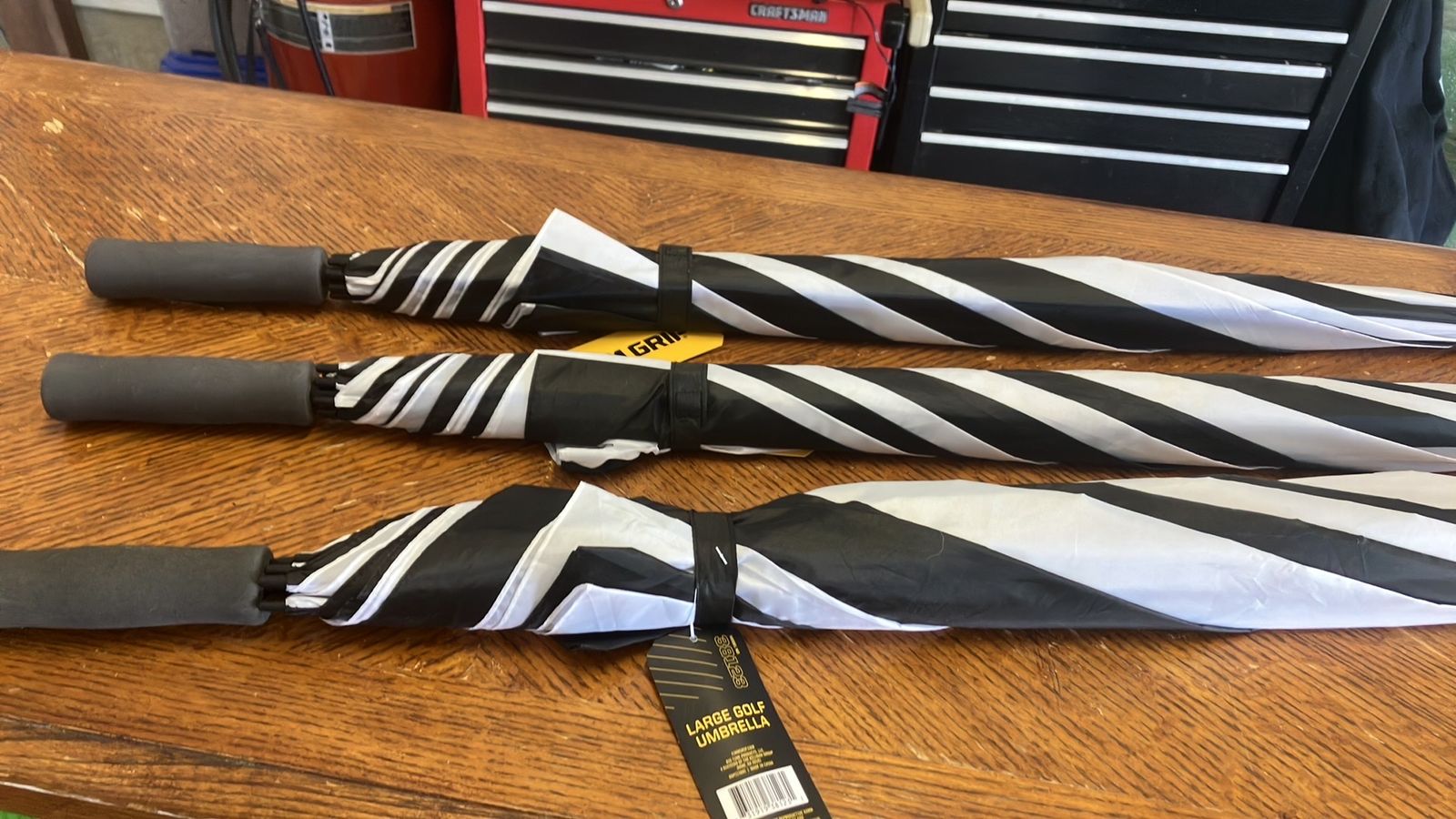 Grip Large Golf Umbrella - Black & White Striped (New with Tags)
