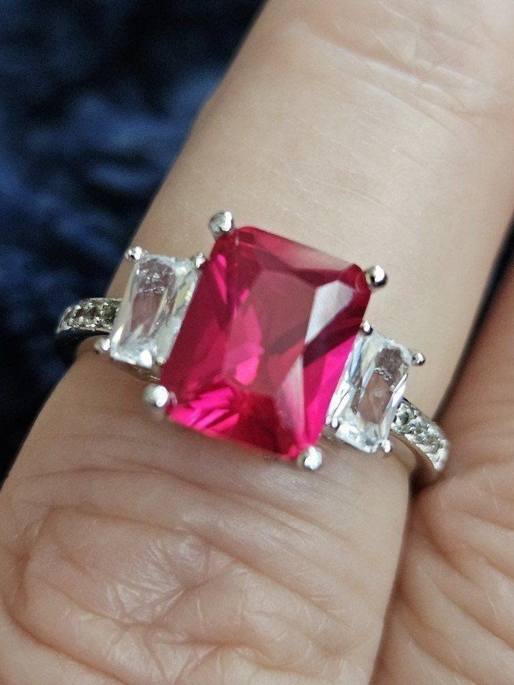 2.76 ctw Lab Grown Ruby Ring Sz 7 Sterling Silver