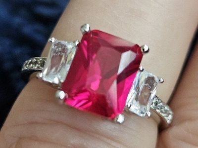 2.76 ctw Lab Grown Ruby Ring Sz 7 Sterling Silver