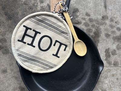 Mud Pie "I Rest In Queso" Skillet Set with Wooden Spoon and Hot Pad Holder