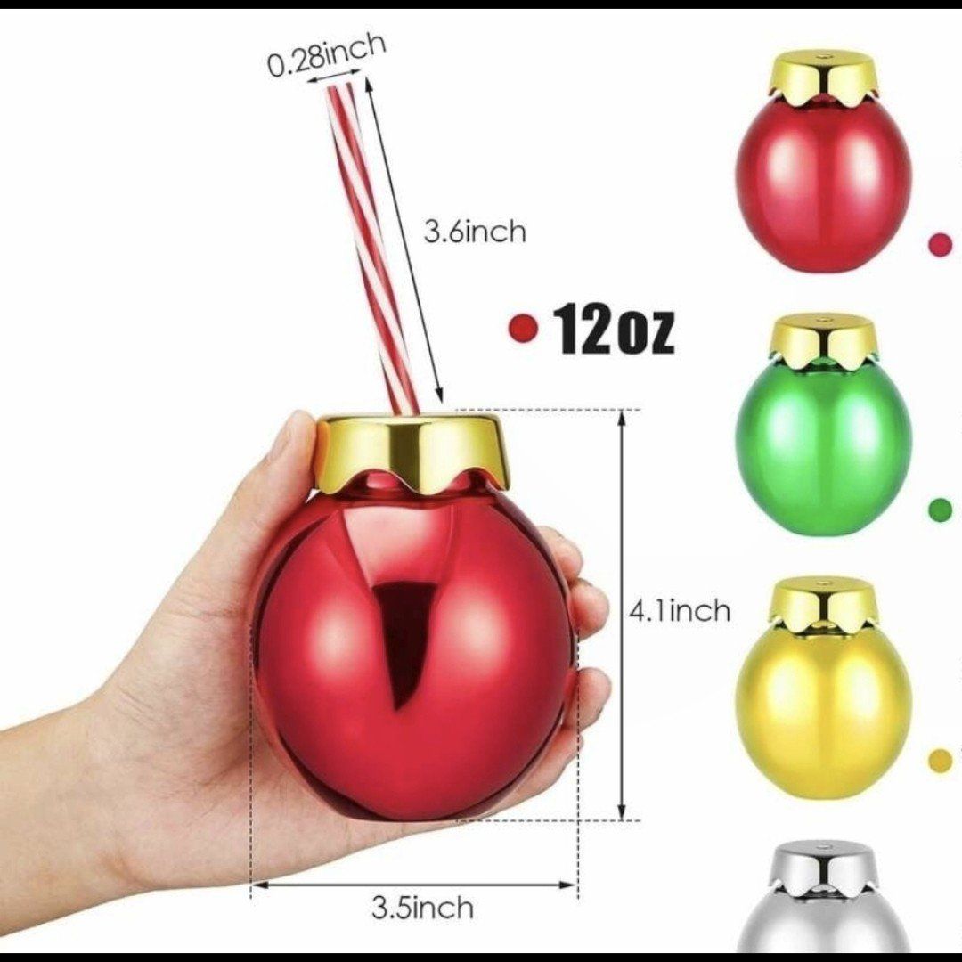 New 12pc reusable ornament cups with straw