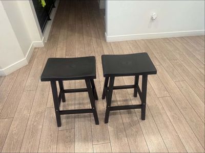 Pair of Black Wooden Saddle barstools Stools - Compact & Versatile Seating
