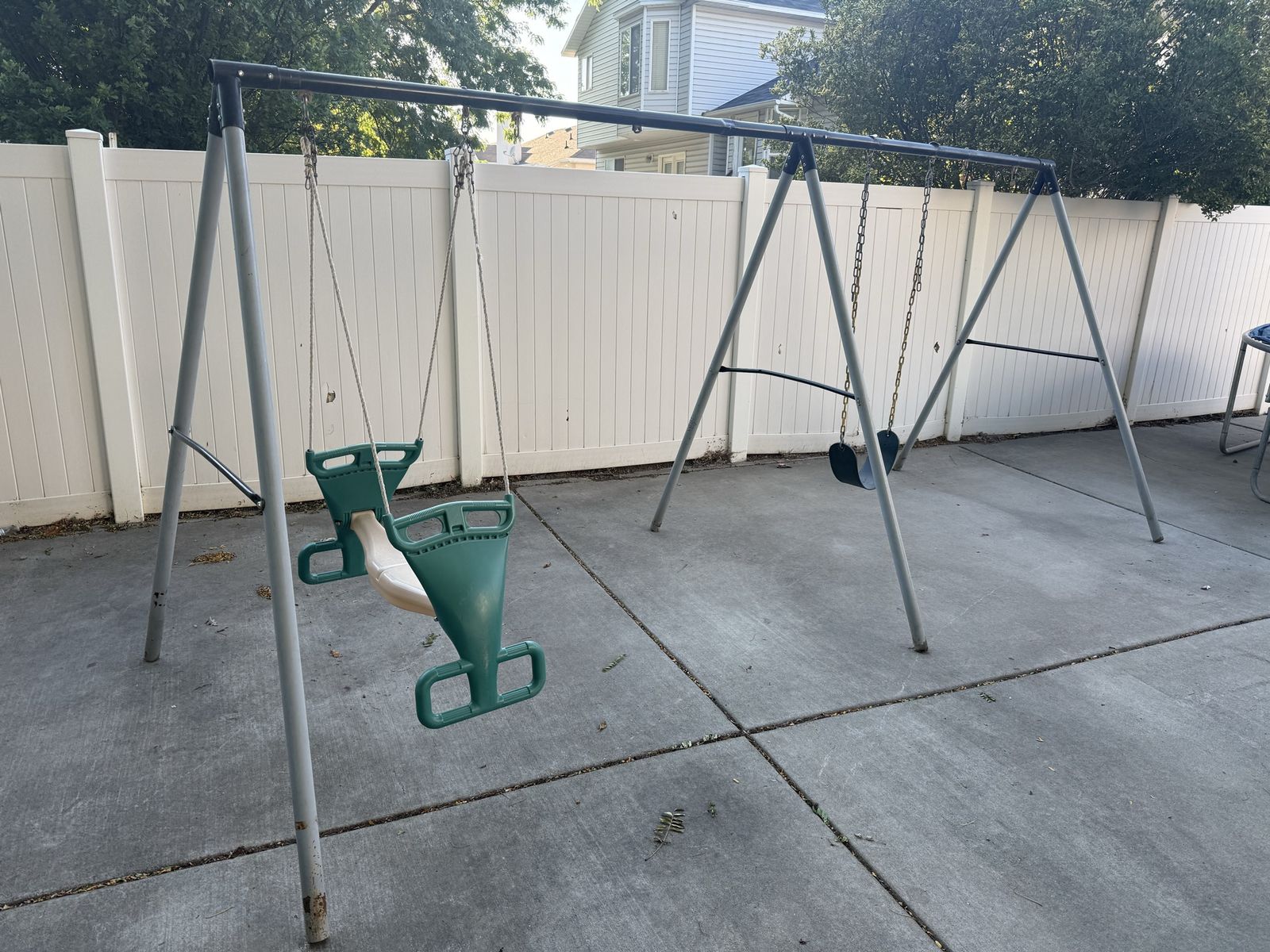 Outdoor Metal Swing Set with Glider and Belt Swing