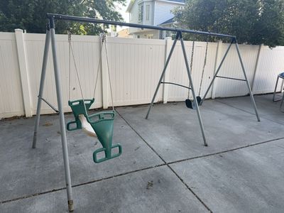 Outdoor Metal Swing Set with Glider and Belt Swing