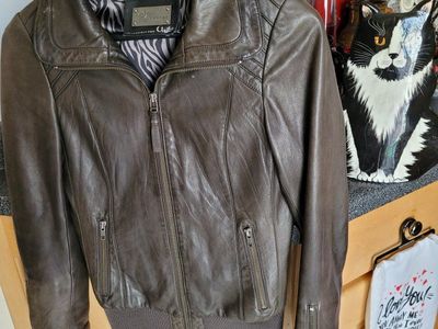 Stylish Mackage Aritzia Women's XS Lamb Leather Bomber Jacket - Brown with Quilted Shoulders