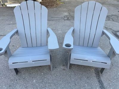2 Keter Grey Adirondack Chairs with cup holders New
