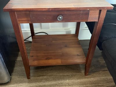 Wooden End Table with Drawer and Shelf - Side Table Nightstand, Good Condition